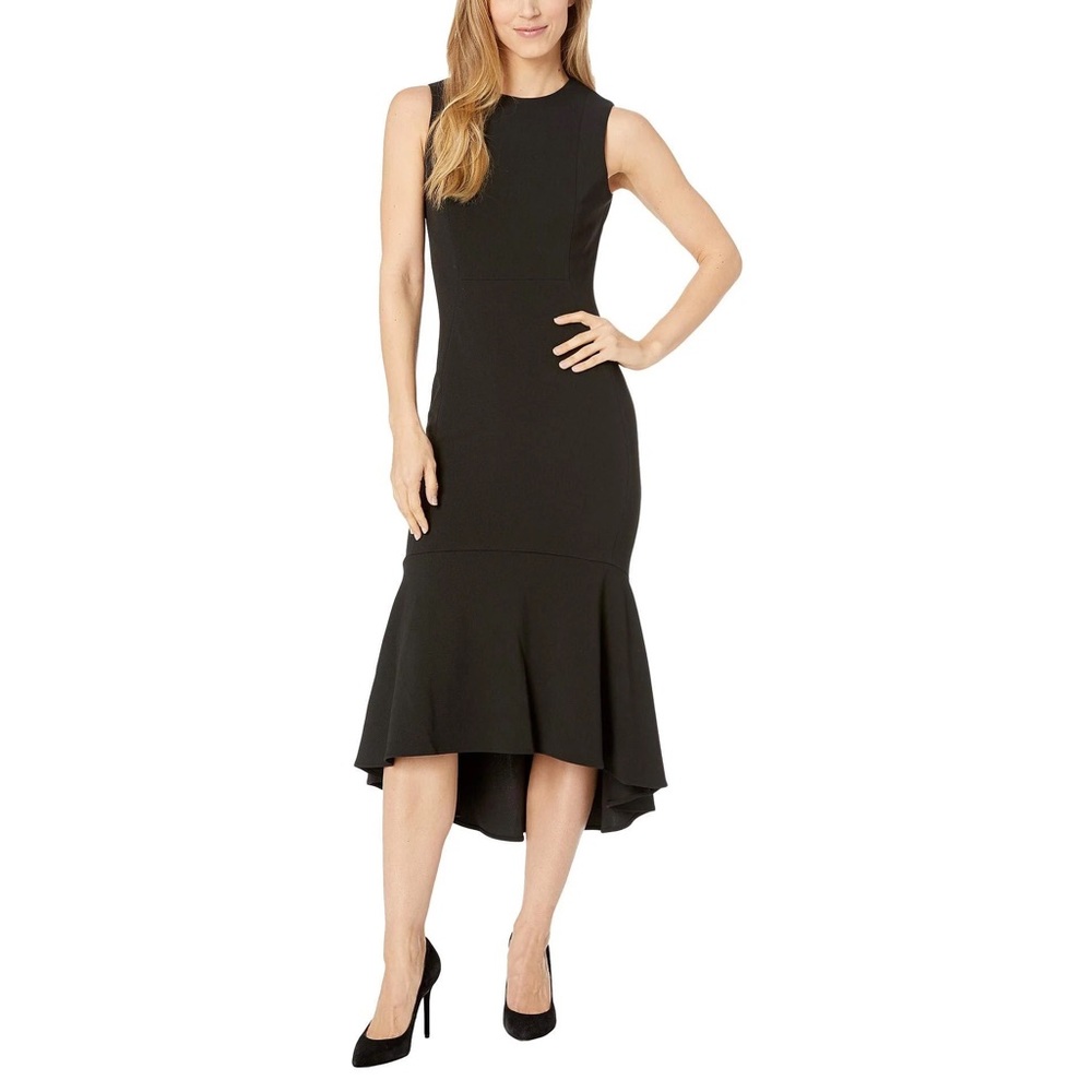 CALVIN KLEIN 
Sleeveless Black Mermaid Ruffle Hem Midi Dress
